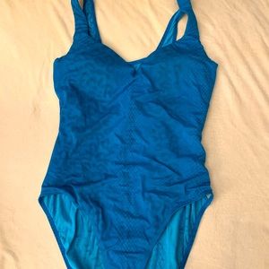 Sunstreak long torso one piece swimsuit.